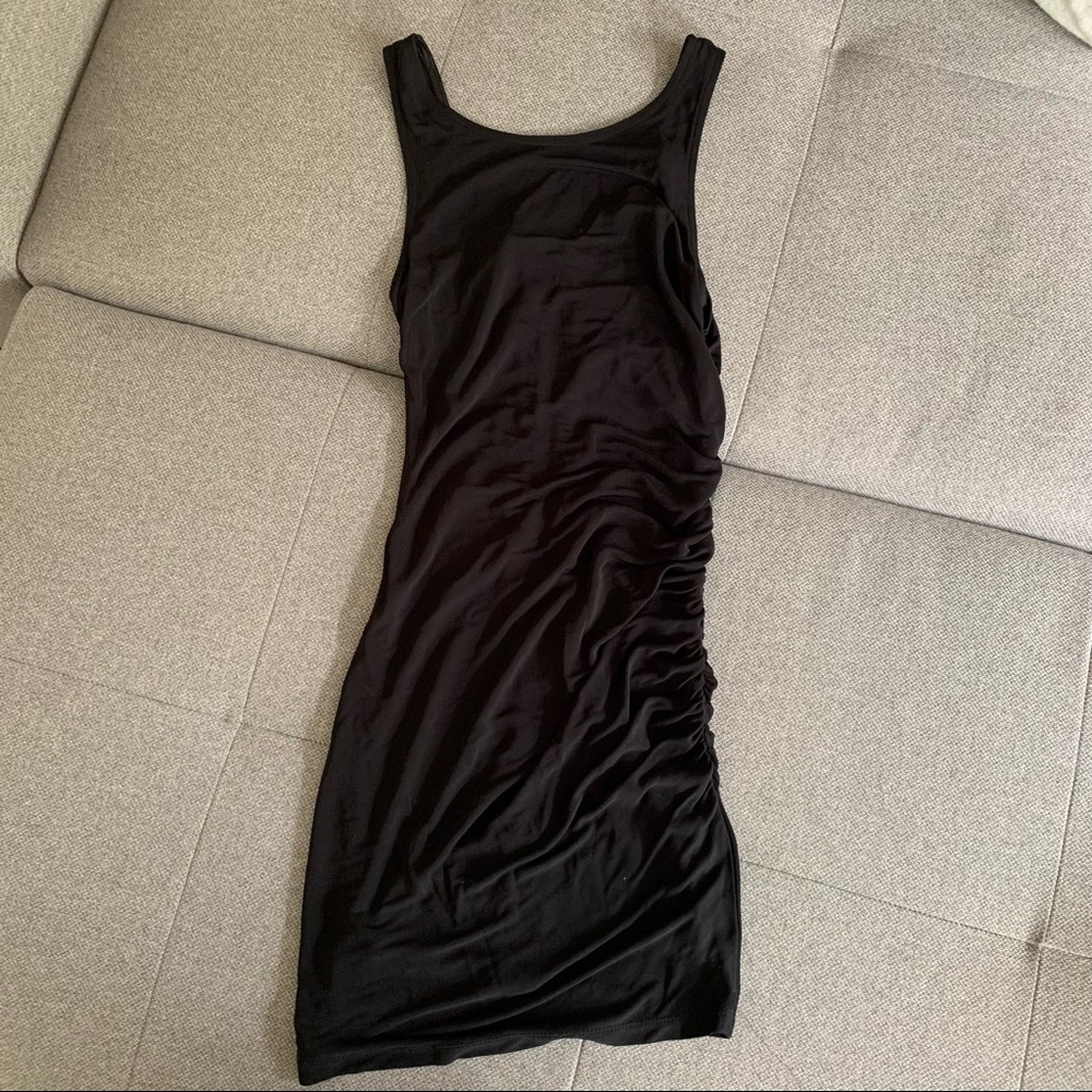 Black ruched body con cocktail dress zip up reversible Olive small